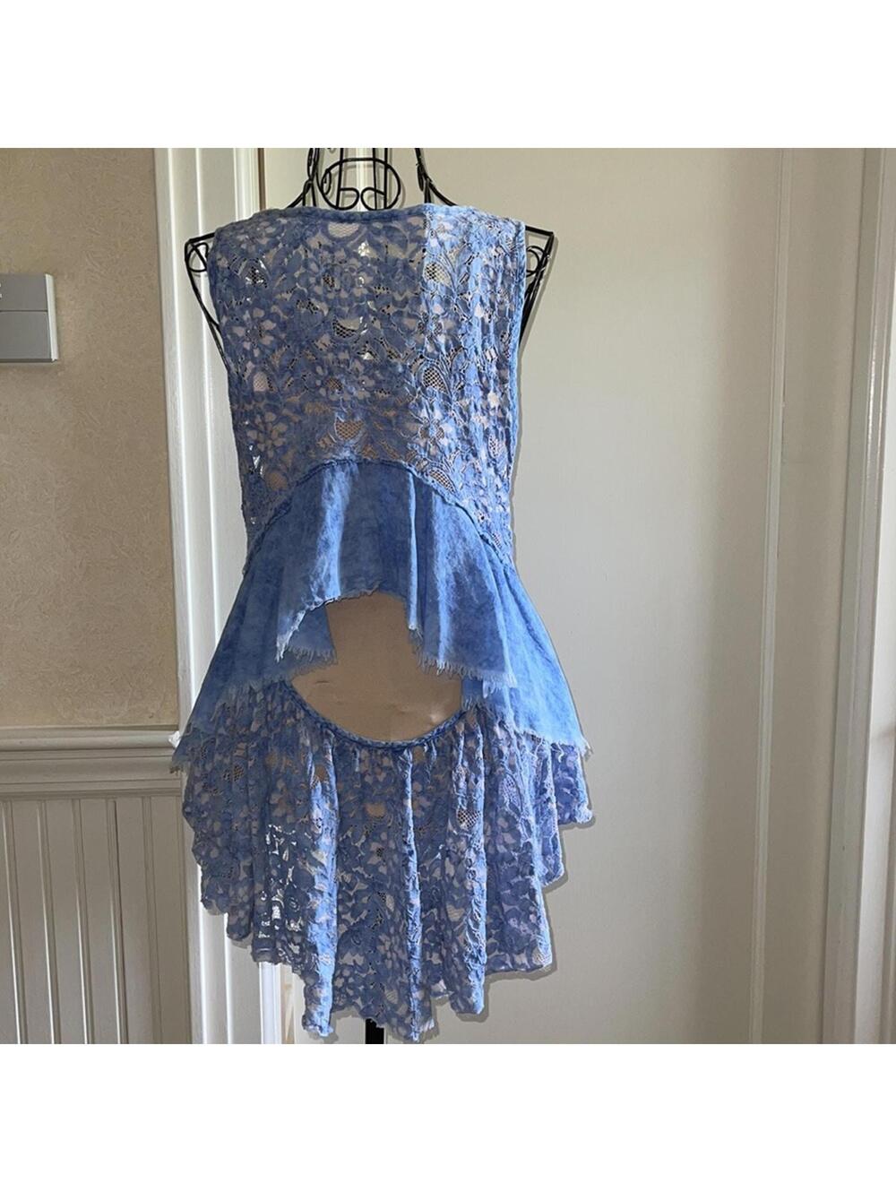 Retro Vintage Havana Lace Open Back High-Low Tunic Top S